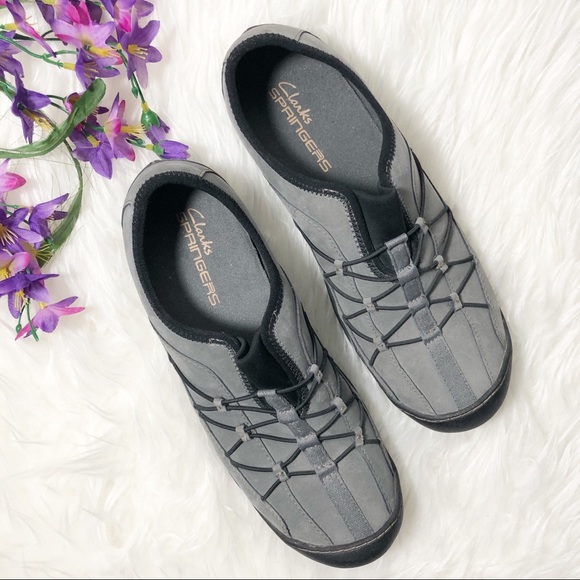 Clarks Shoes - Clarks Springers 8M Slip On Walking Sneakers Shoes Grey/Black Bungee